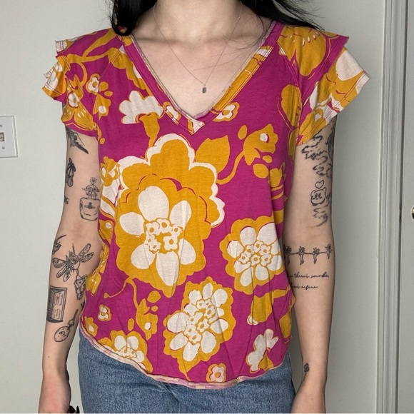 Mave by Anthropologie Floral Ruffle Sleeve Blouse Medium - Picture 1 of 5